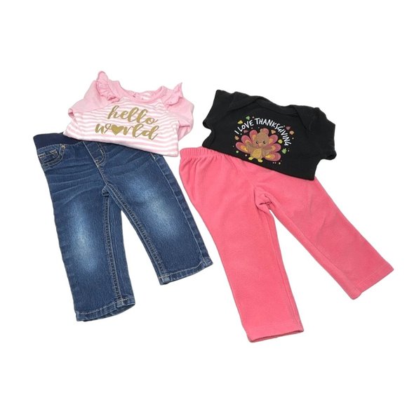 Baby Girl's - 2 Outfits - Jeans, Sweatpants, & 2 Body Suits -‎ Size 12 Month - Picture 1 of 6
